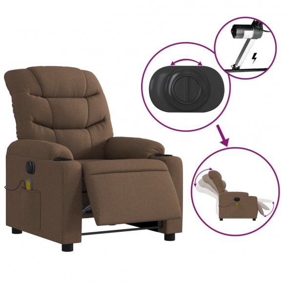 Fauteuil inclinable de massage électrique marron tissu