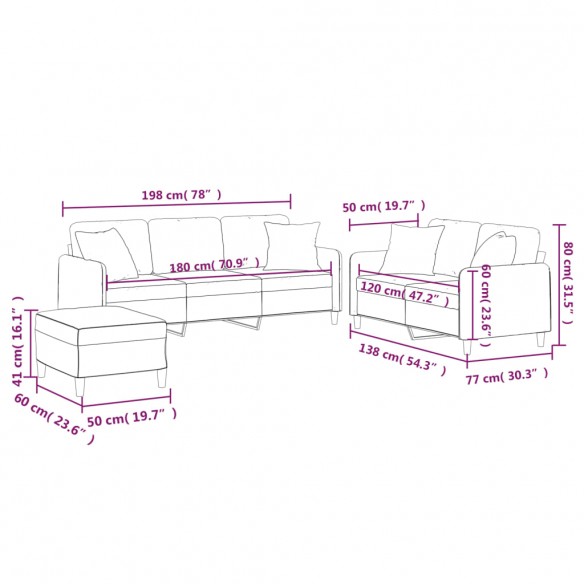 Ensemble de canapés 3 pcs coussins gris foncé tissu