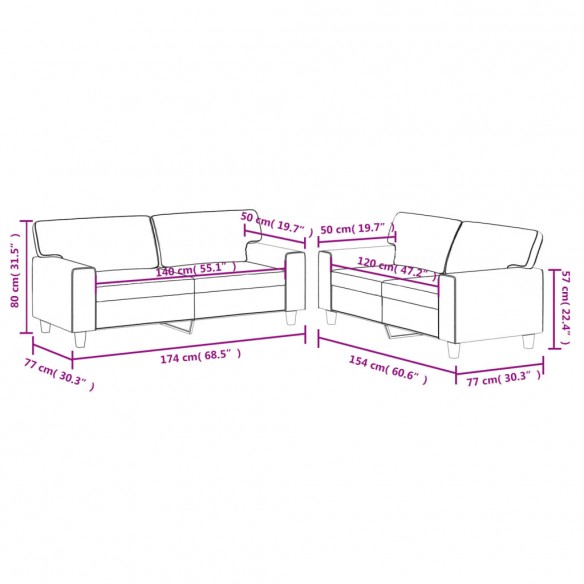 Ensemble de canapés 2 pcs gris similicuir