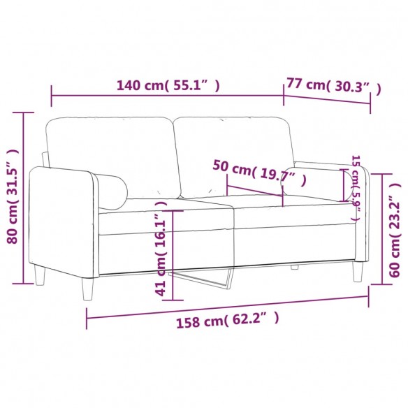 Canapé 2 places avec oreillers gris clair 140 cm velours