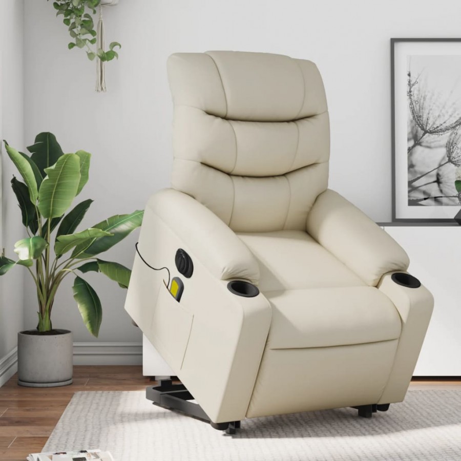 Fauteuil inclinable de massage électrique crème similicuir