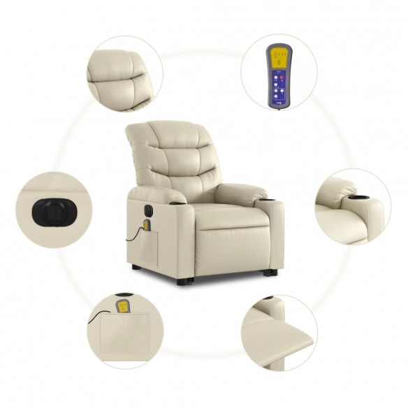 Fauteuil inclinable de massage électrique crème similicuir