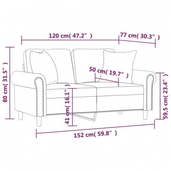 Canapé 2 places avec oreillers décoratifs noir 120cm similicuir