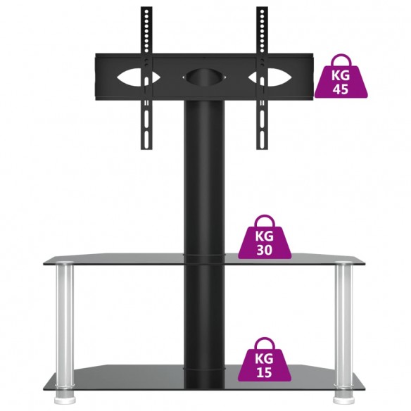 Meuble TV d'angle 2 niveaux pour 32-70 pouces noir argenté