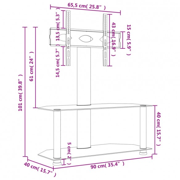 Meuble TV d'angle 2 niveaux pour 32-70 pouces noir argenté