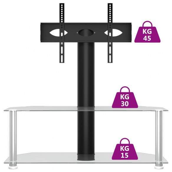 Meuble TV d'angle 2 niveaux pour 32-70 pouces noir argenté