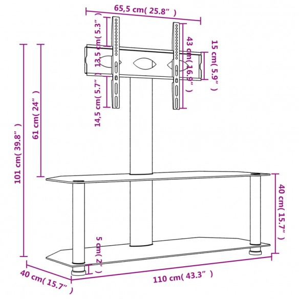 Meuble TV d'angle 2 niveaux pour 32-70 pouces noir argenté