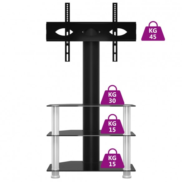 Meuble TV d'angle 3 niveaux pour 32-70 pouces noir et argenté