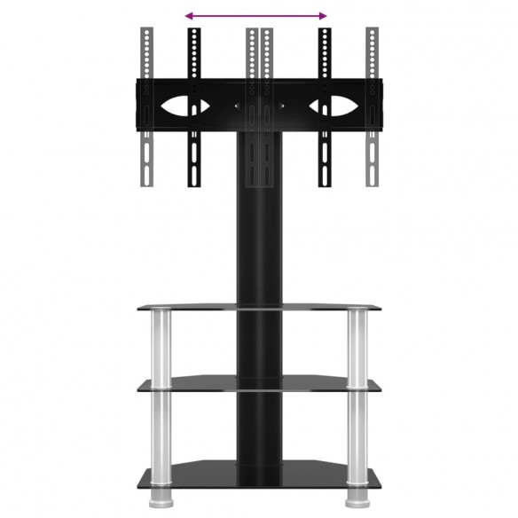 Meuble TV d'angle 3 niveaux pour 32-70 pouces noir et argenté