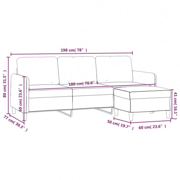 Canapé à 3 places avec repose-pieds Gris foncé 180 cm Velours