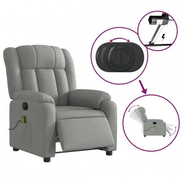 Fauteuil de massage inclinable électrique gris clair tissu