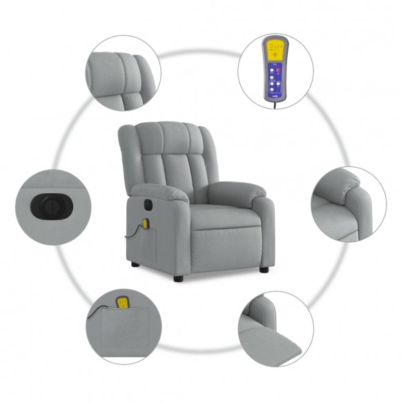 Fauteuil de massage inclinable électrique gris clair tissu