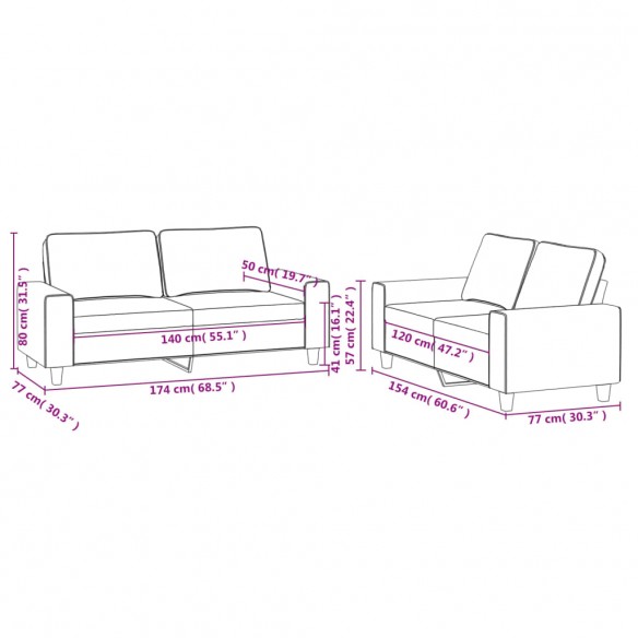 Ensemble de canapés 2 pcs jaune clair tissu