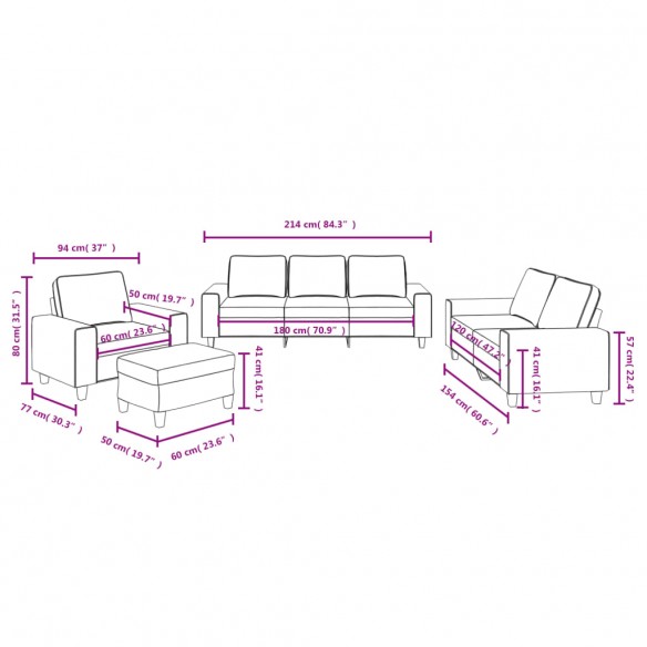 Ensemble de canapés 4 pcs jaune clair tissu