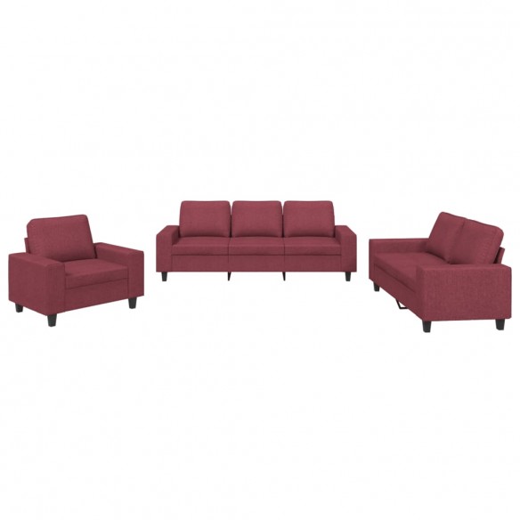 Ensemble de canapés 3 pcs rouge bordeaux tissu