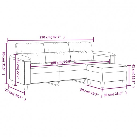 Canapé 3 places repose-pieds Gris foncé 180 cm Tissu microfibre