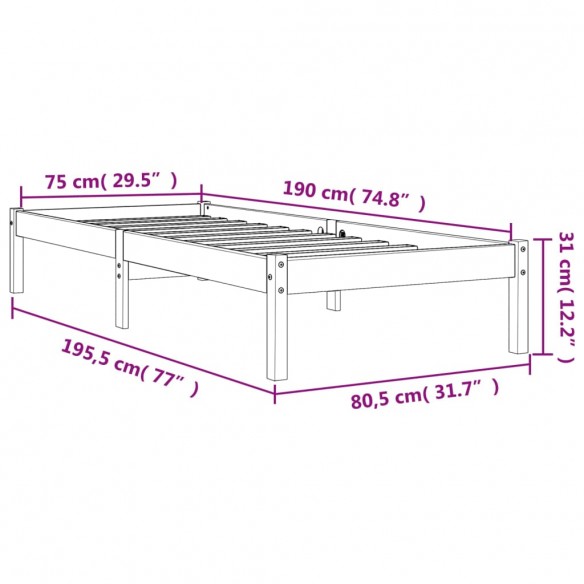 Cadre de lit cire marron 75x190 cm bois de pin massif