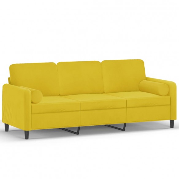 Canapé 3 places avec oreillers décoratifs jaune 180 cm velours