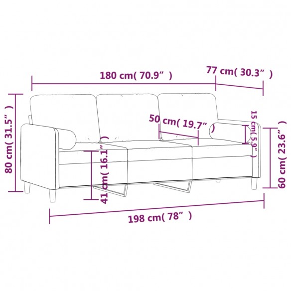 Canapé 3 places avec oreillers décoratifs jaune 180 cm velours