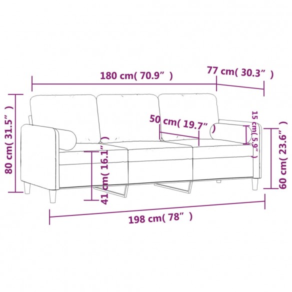 Canapé 3 places avec oreillers bordeaux 180 cm velours