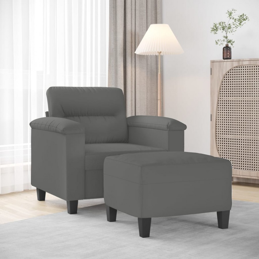 Fauteuil avec repose-pied Gris foncé 60 cm Tissu microfibre