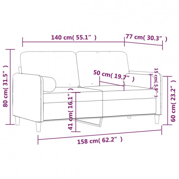 Canapé 2 places avec oreillers décoratifs brun 140 cm velours