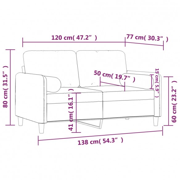 Canapé 2 places avec oreillers décoratifs rose 120 cm velours