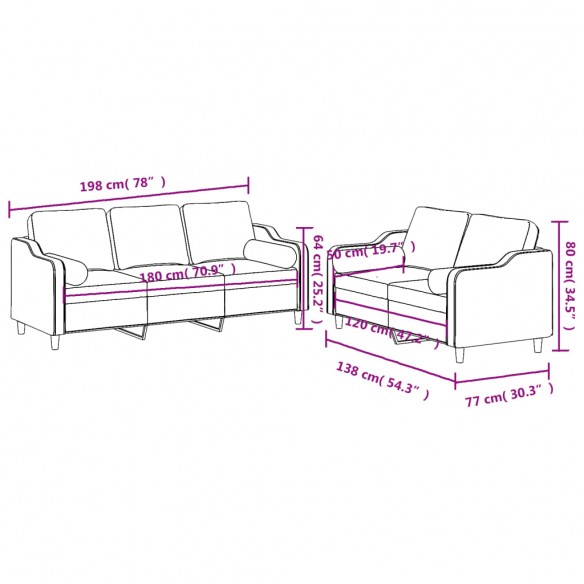 Ensemble de canapés 2 pcs coussins gris foncé tissu