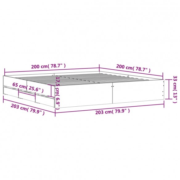 Cadre de lit et tiroirs sonoma gris 200x200cm bois d'ingénierie