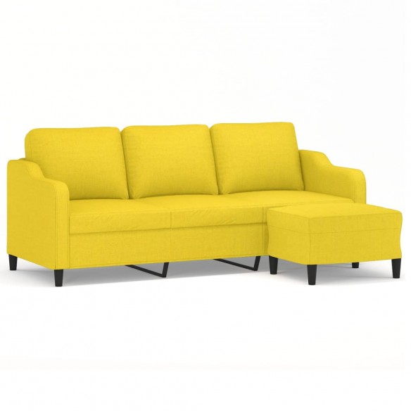 Canapé à 3 places avec repose-pieds Jaune clair 180 cm Tissu