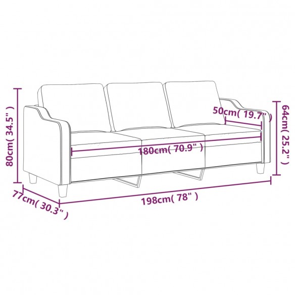 Canapé à 3 places Crème 180 cm Tissu