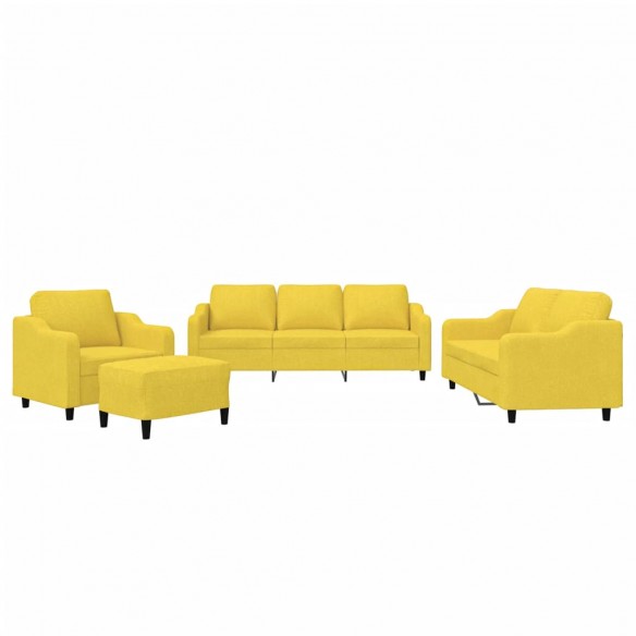 Ensemble de canapés 4 pcs avec coussins Jaune clair Tissu