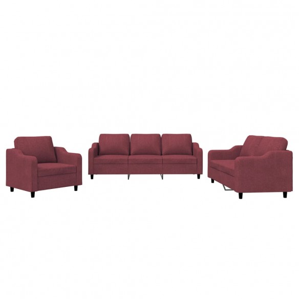 Ensemble de canapés 3 pcs avec coussins Rouge bordeaux Tissu