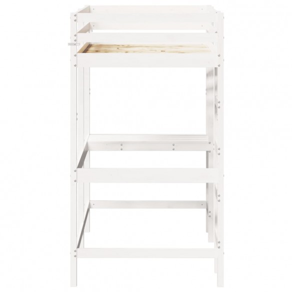 Lit superposé avec bureau blanc 90x190 cm bois de pin massif