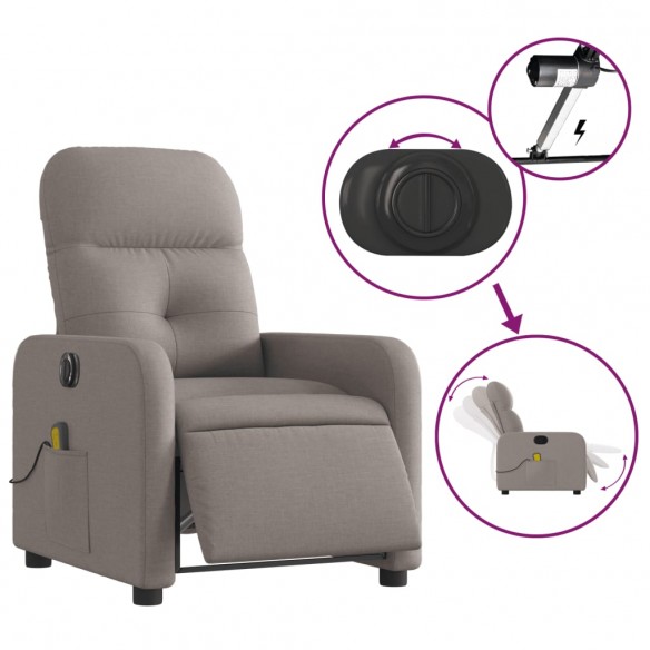 Fauteuil de massage inclinable électrique Taupe Tissu