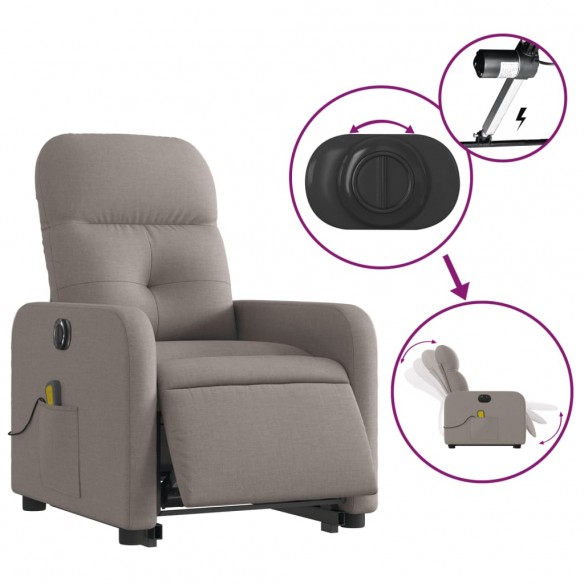 Fauteuil inclinable de massage électrique Taupe Tissu