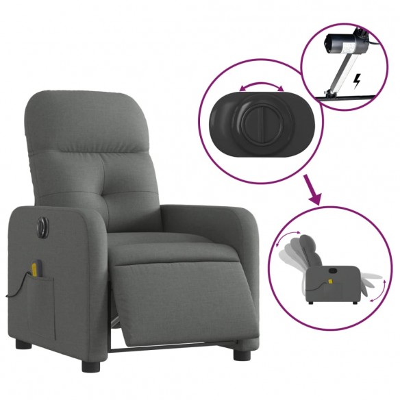 Fauteuil inclinable de massage électrique gris foncé tissu