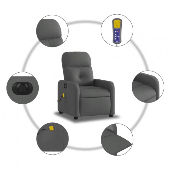 Fauteuil inclinable de massage électrique gris foncé tissu