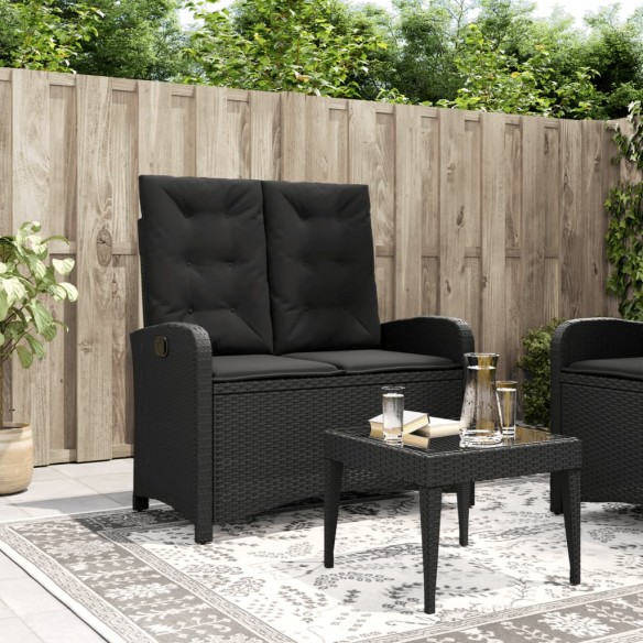 Banc inclinable de jardin avec coussins noir résine tressée