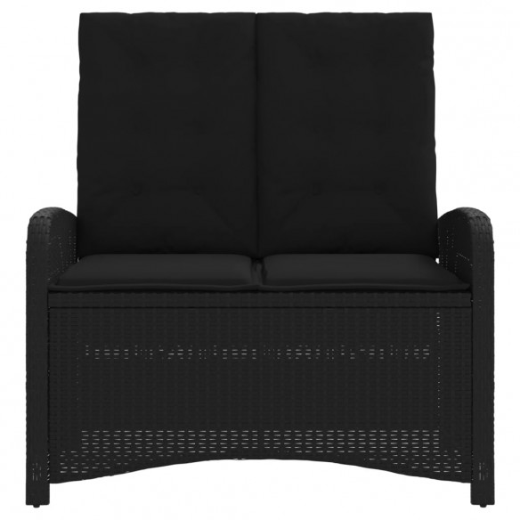 Banc inclinable de jardin avec coussins noir résine tressée