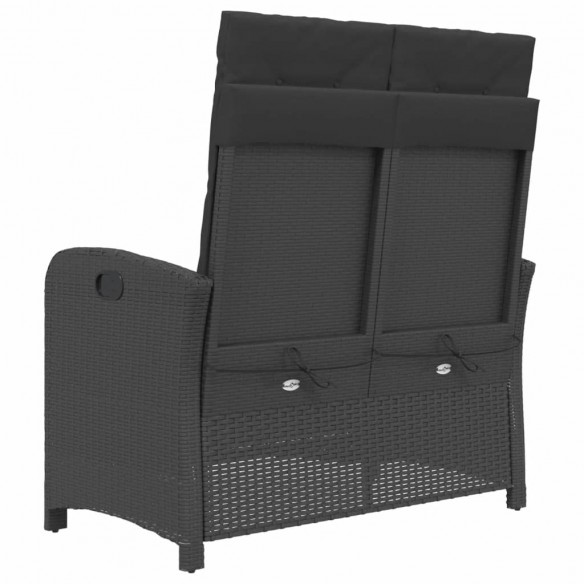 Banc inclinable de jardin avec coussins noir résine tressée