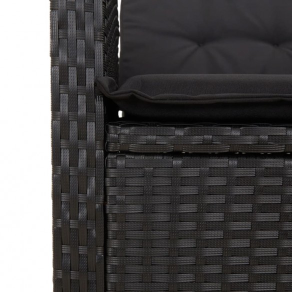 Banc inclinable de jardin avec coussins noir résine tressée