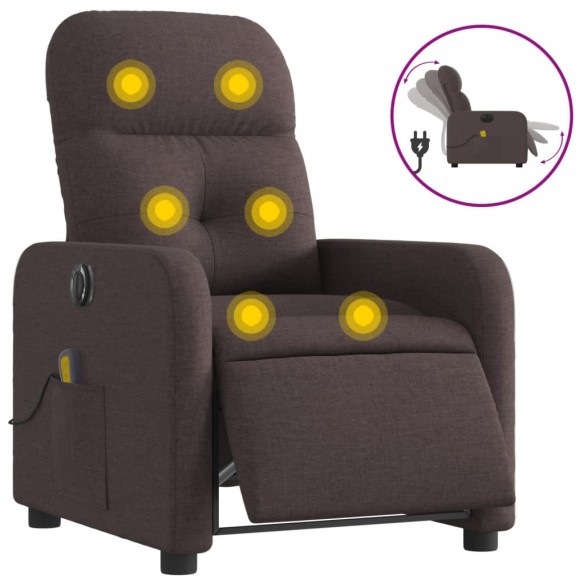 Fauteuil de massage inclinable électrique Marron foncé Tissu