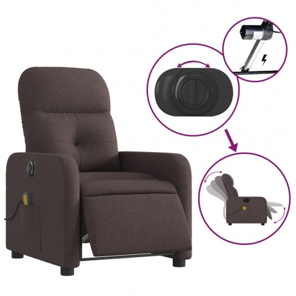 Fauteuil de massage inclinable électrique Marron foncé Tissu