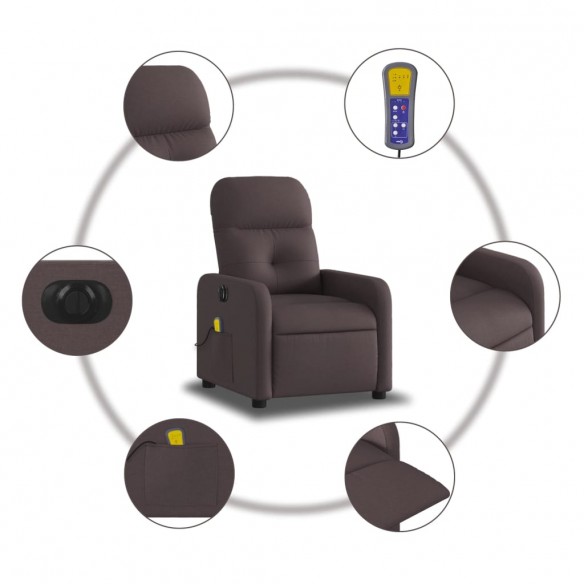 Fauteuil de massage inclinable électrique Marron foncé Tissu