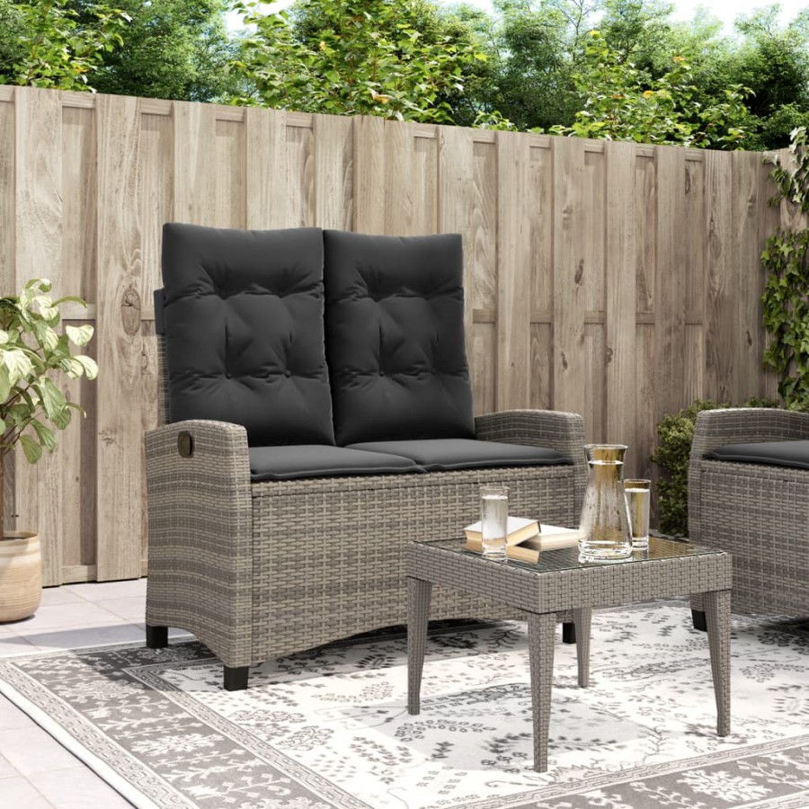 Banc inclinable de jardin avec coussins gris résine tressée