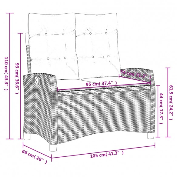 Banc inclinable de jardin avec coussins gris résine tressée