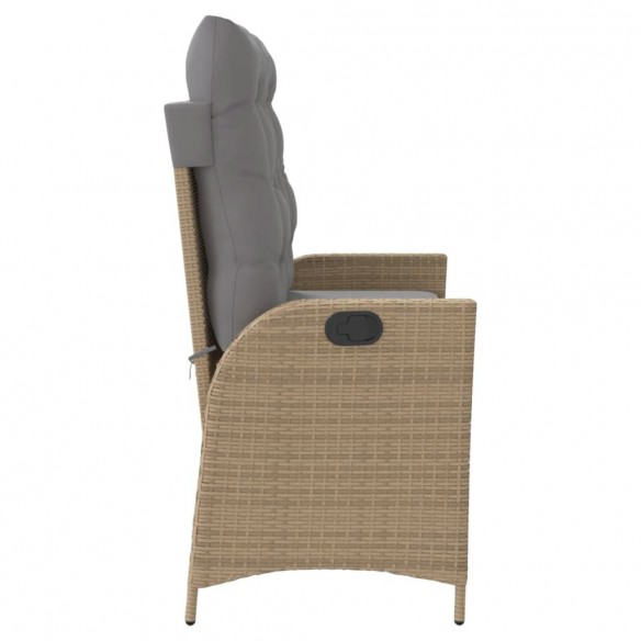 Banc inclinable de jardin avec coussins beige résine tressée