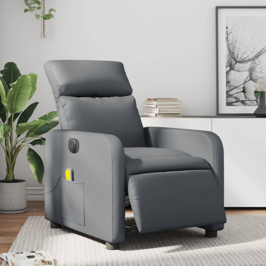 Fauteuil de massage inclinable électrique gris similicuir