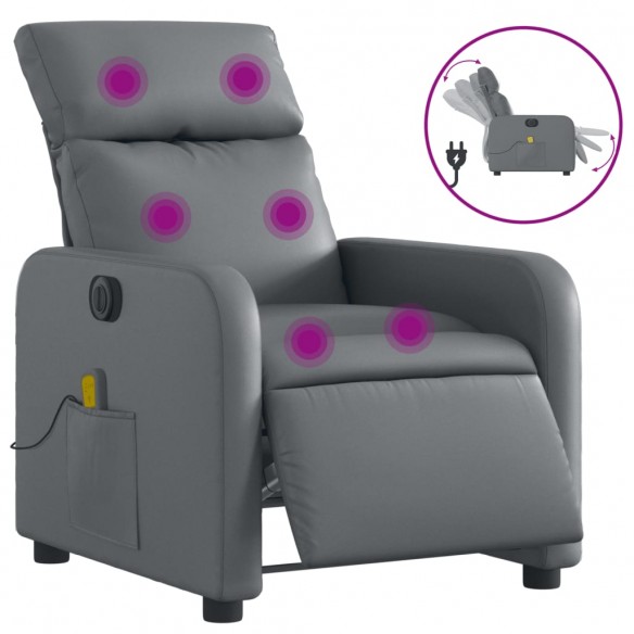 Fauteuil de massage inclinable électrique gris similicuir